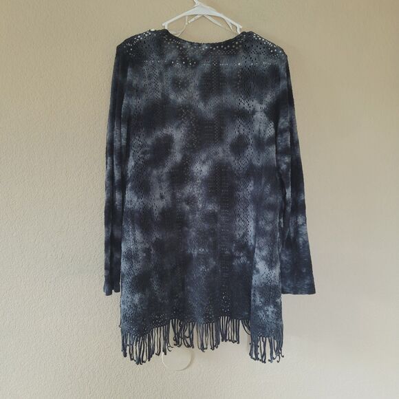Xcvi Wearables Cotton Fringe Open Front Knit Cardigan Size Large Grunge Tie Dye - Picture 6 of 6